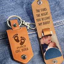 The Stars The Night You Became My Daddy - Personalized Leather Photo Keychain