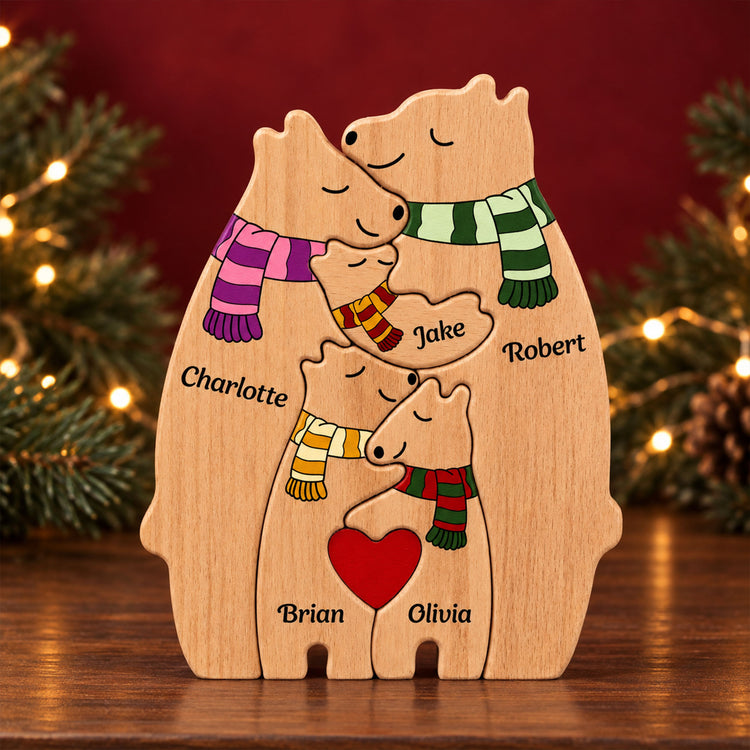 Custom Bear Family Wooden Christmas Gifts For Her, Him - Personalized Puzzle 1