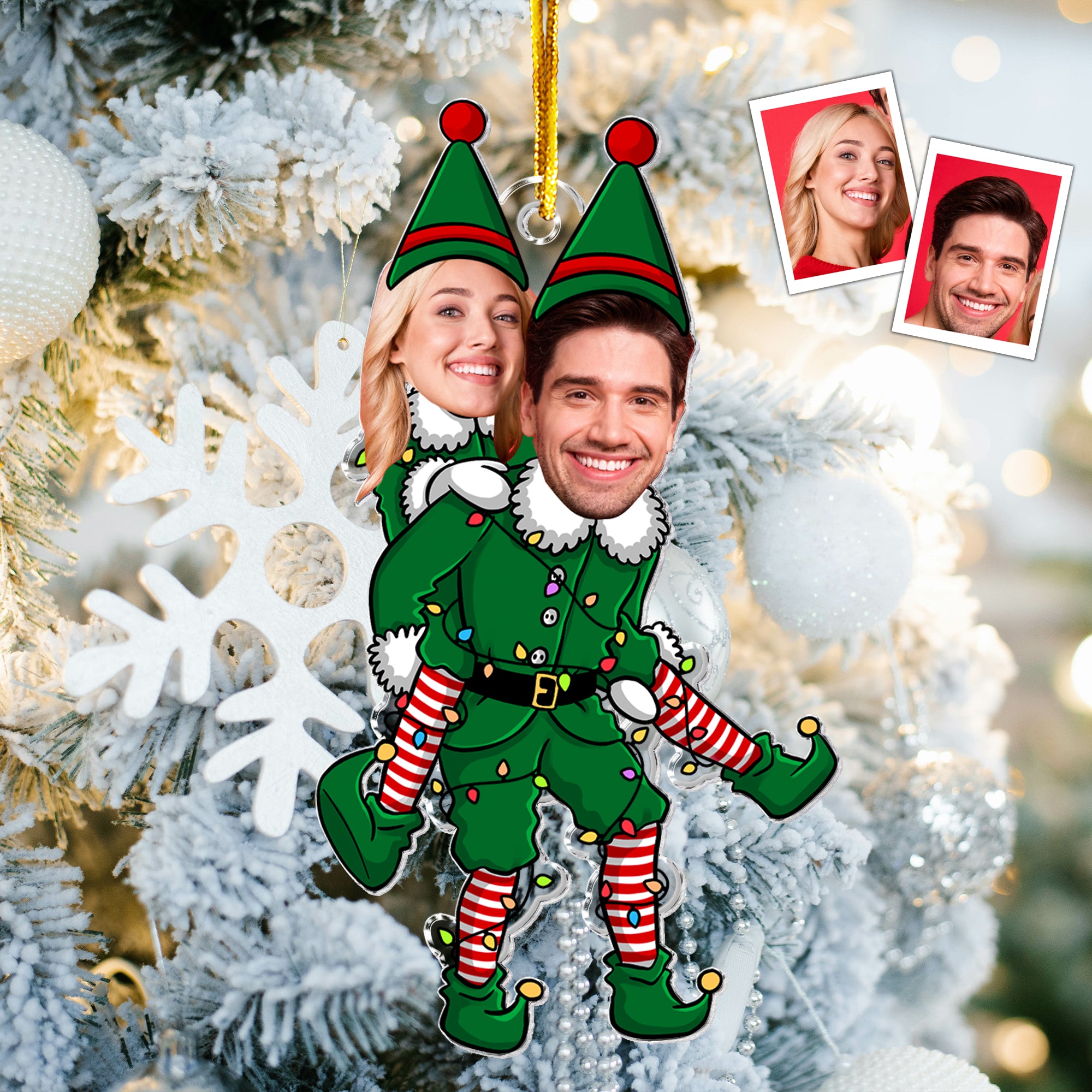 Couple Funny Elf - Personalized Acrylic Photo Ornament