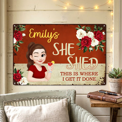 She Shed Sign For Gardening, Craft Room, Reading - Personalized Metal Sign