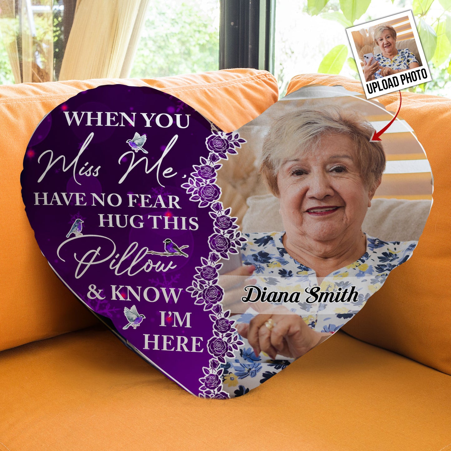 Memorial Gift Hug This Pillow & Know I'm Here - Custom Shaped Photo Pillow