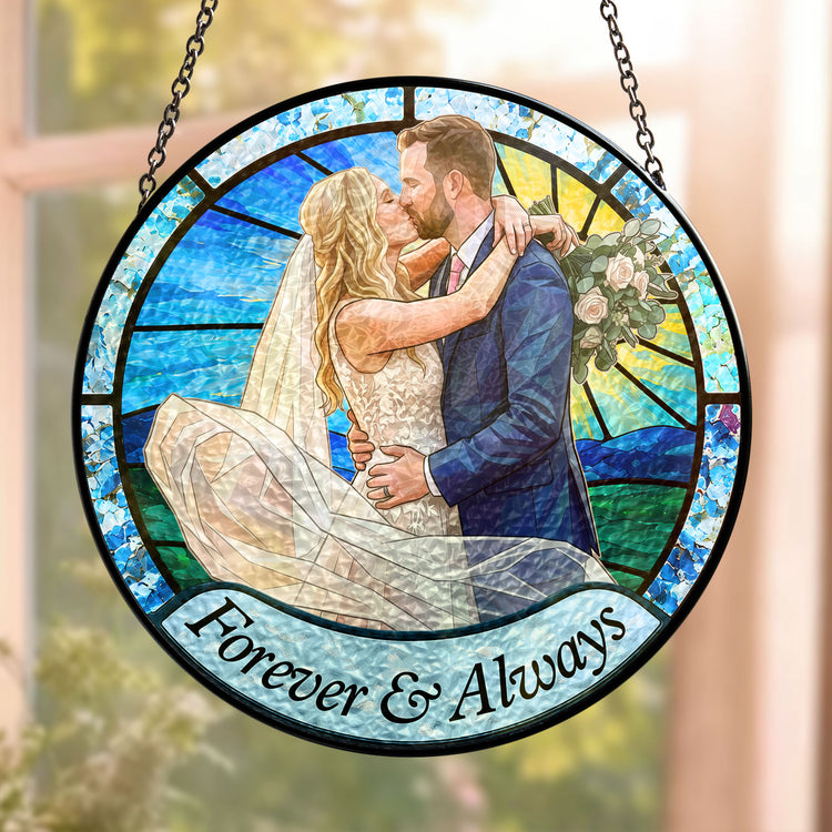 Forever & Always Couple Stained Glass Art Anniversary Valentine's Day Gift - Personalized Window Hanging Suncatcher 2
