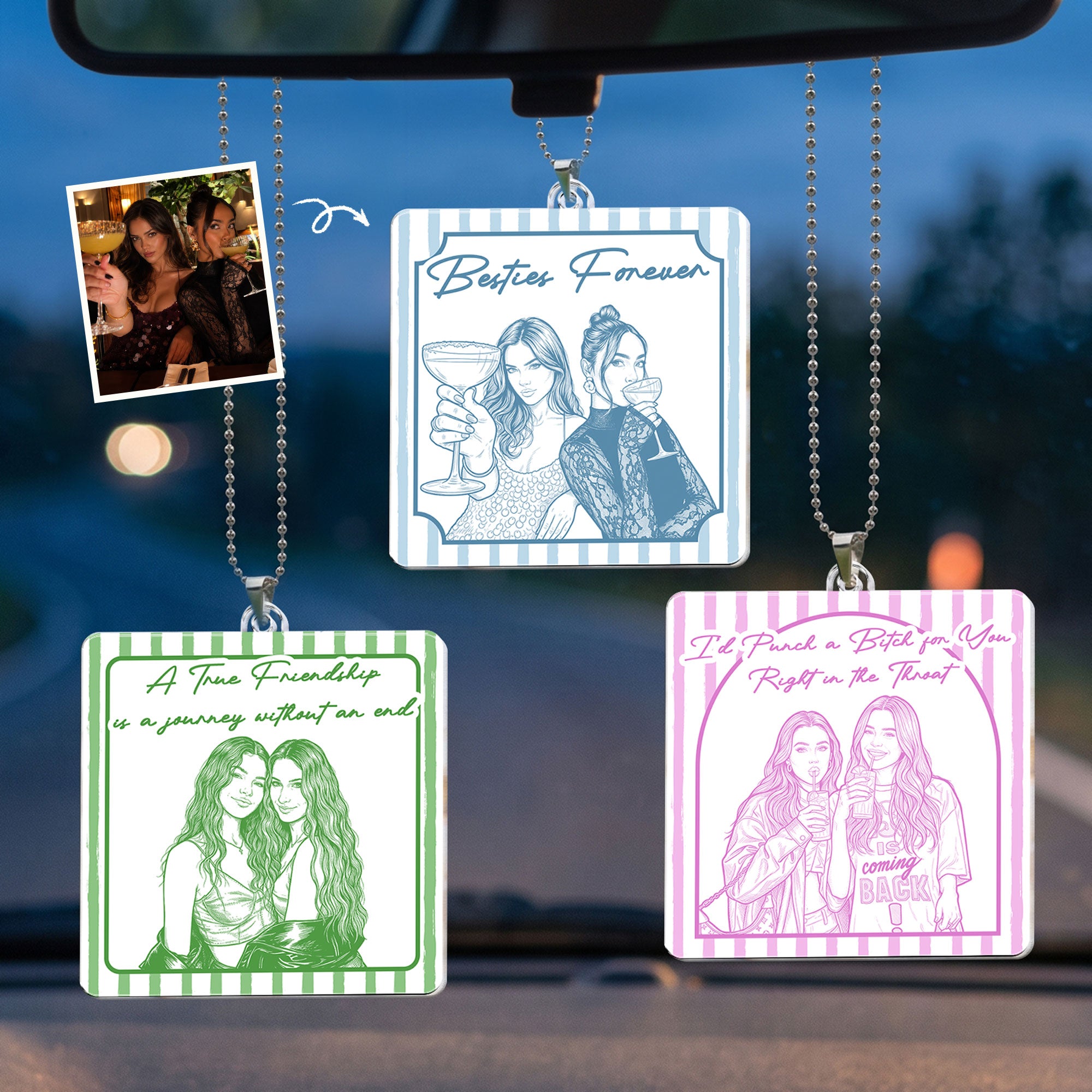 Turn Your Photo Into Art - Friendship Thank You Gift For Besties, Sisters - Personalized Rear View Mirror Accessory 1