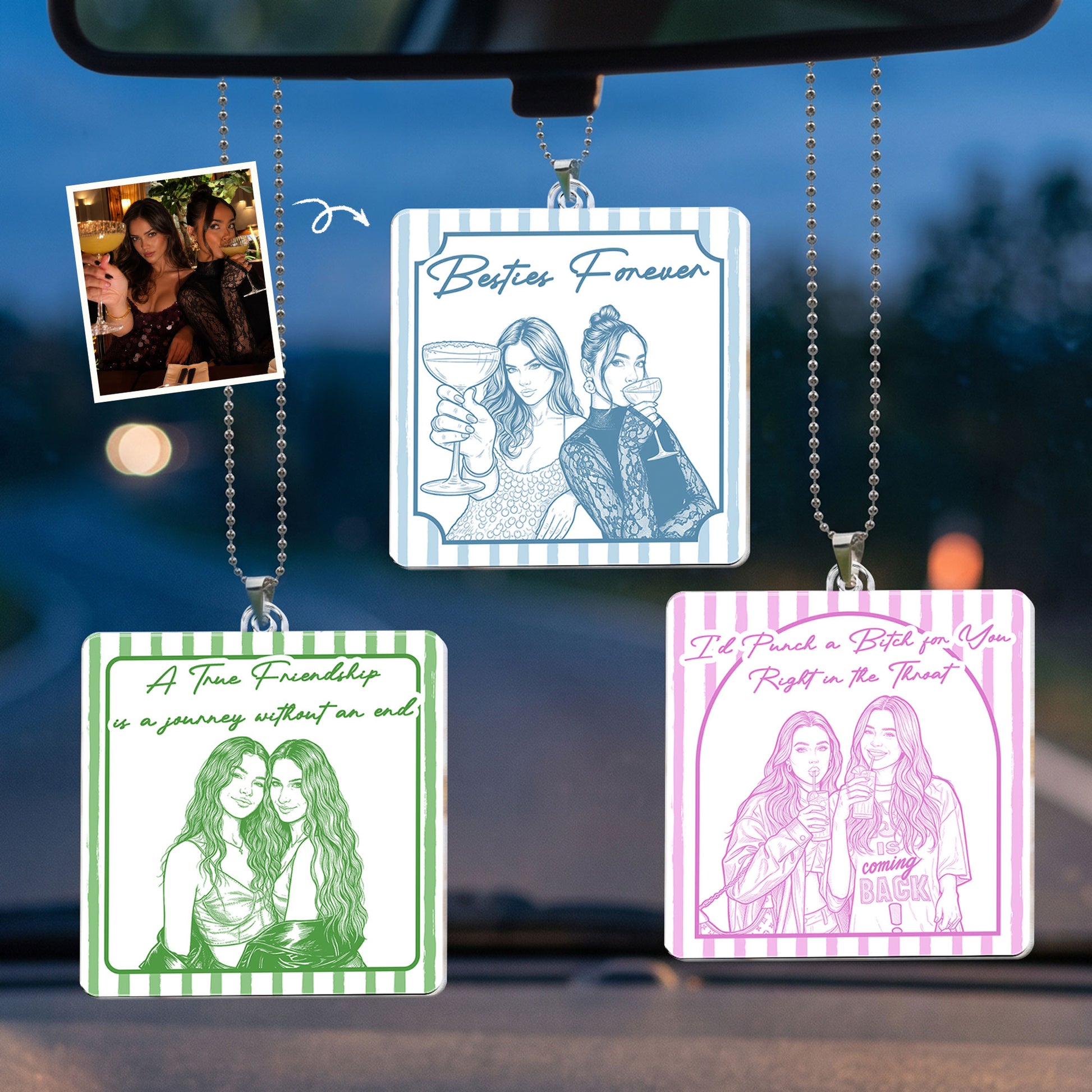 Turn Your Photo Into Art - Friendship Thank You Gift For Besties, Sisters - Personalized Rear View Mirror Accessory 1