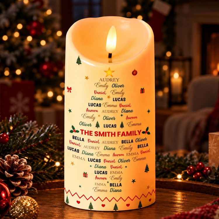 Family Custom Name Christmas Tree Shape Christmas Decoration - Personalized Candles 1