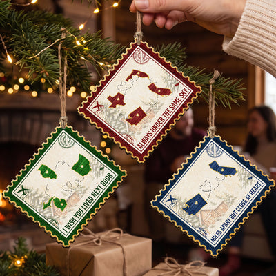 Family Long Distance Love Postage Stamp - Personalized Ornament