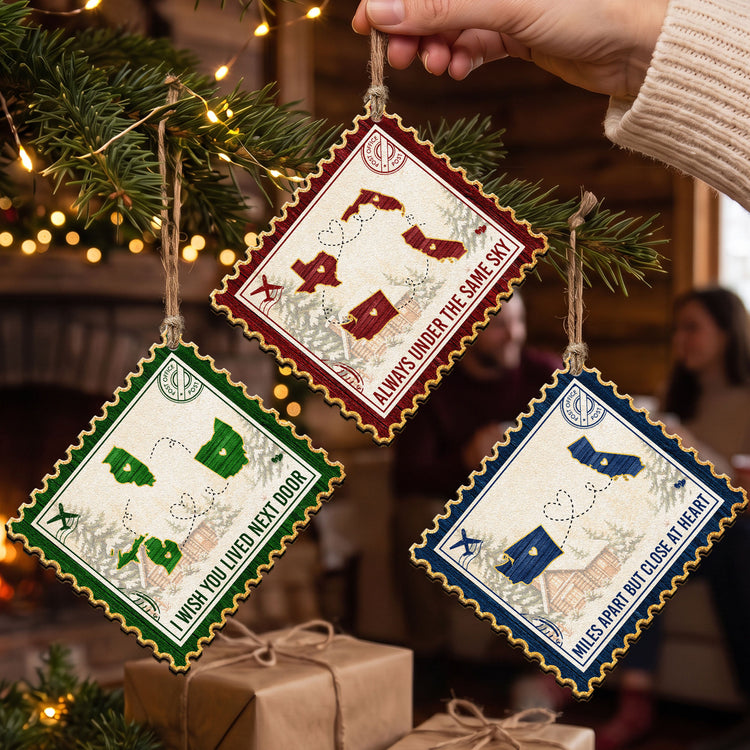 Family Long Distance Love Postage Stamp - Personalized Ornament 1
