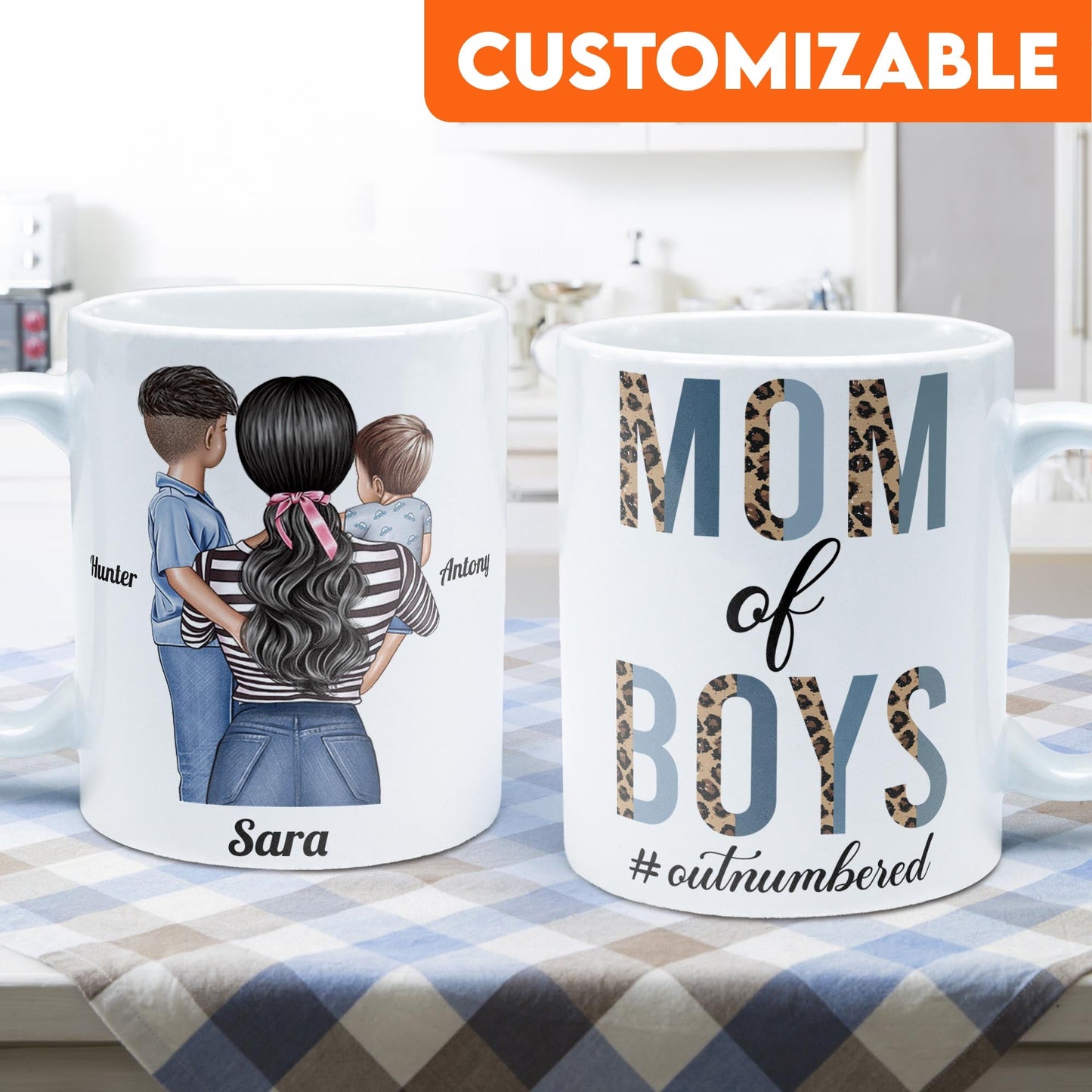 Mom Of Boys Outnumbered - Personalized Mug