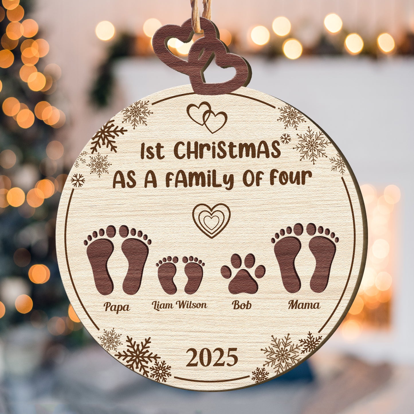 1st Christmas As A Family Of Four - Personalized Wooden Ornament