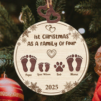 1st Christmas As A Family Of Four - Personalized Wooden Ornament