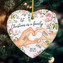 1st Christmas As A Family  - Personalized Heart Shaped Ceramic Ornament