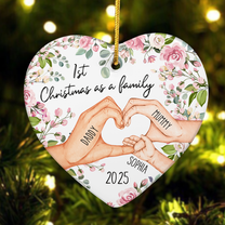 1st Christmas As A Family  - Personalized Heart Shaped Ceramic Ornament