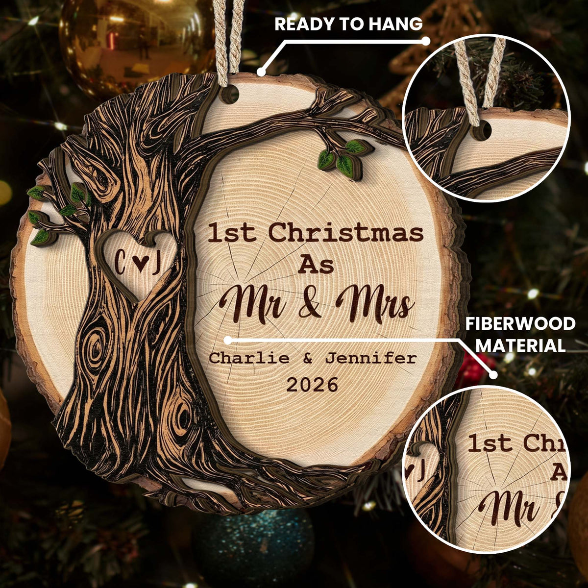 1st Christmas As Mr & Mrs Christmas Couple Gifts 2 Layers Ornament - Personalized Ornament