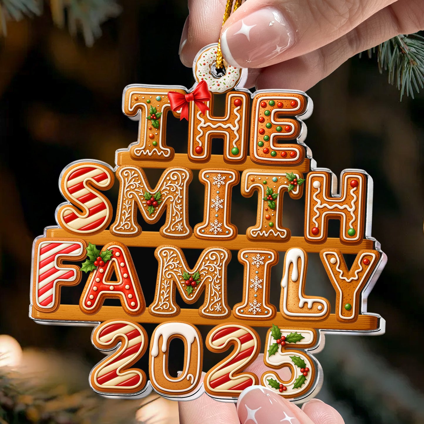 2025 Custom Family Name Gingerbread Letters - Personalized Acrylic Ornament
