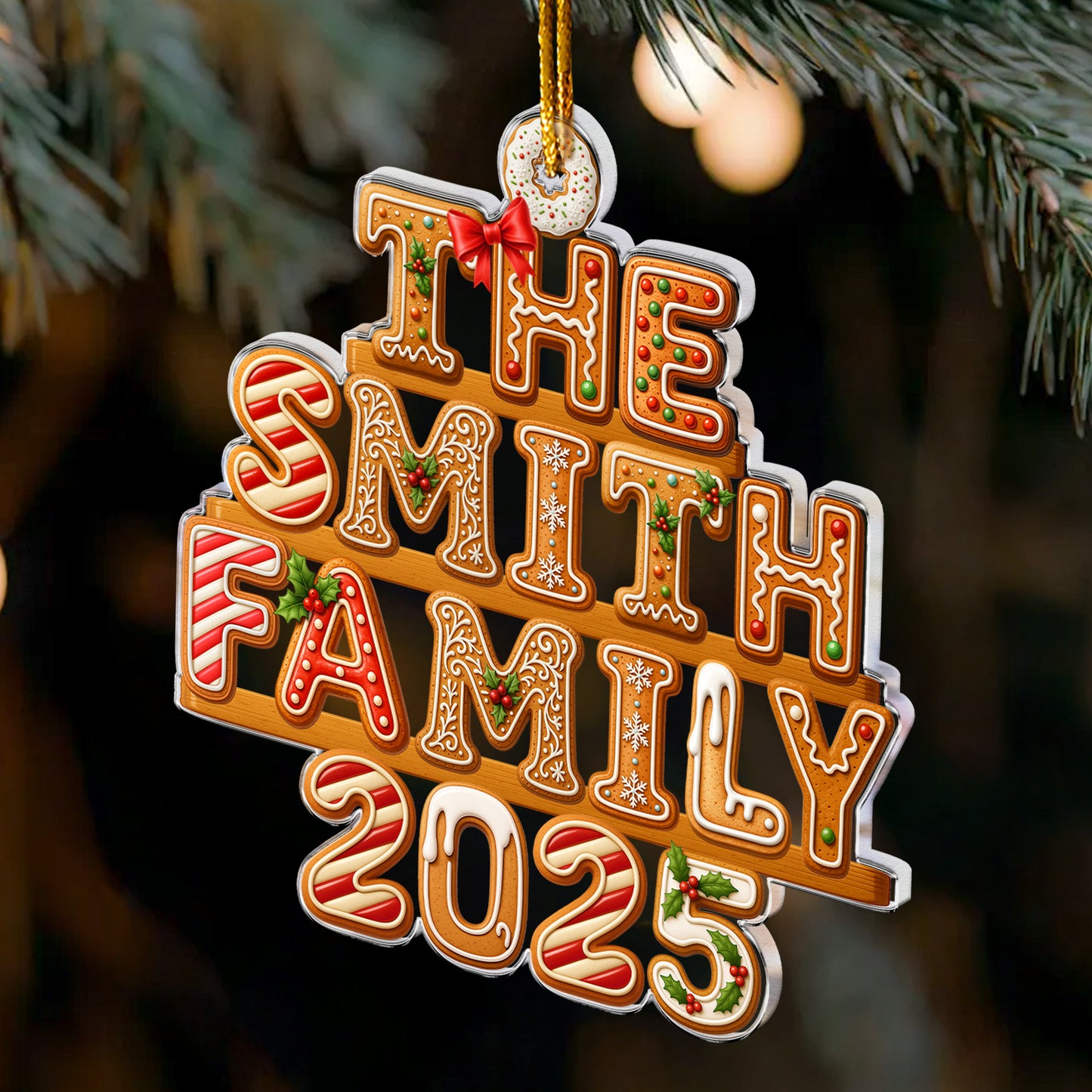 2025 Custom Family Name Gingerbread Letters - Personalized Acrylic Ornament
