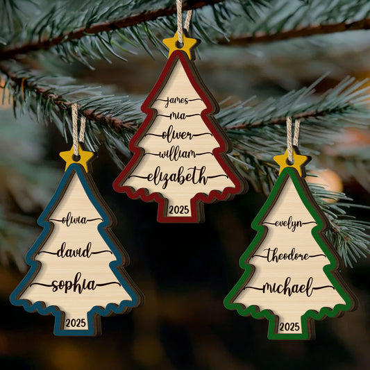 2025 Family Christmas Ornament, Christmas Tree Ornament With Names - Personalized Wooden Ornament