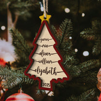 2025 Family Christmas Ornament, Christmas Tree Ornament With Names - Personalized Wooden Ornament