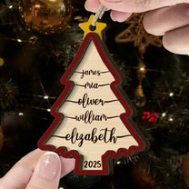 2025 Family Christmas Ornament, Christmas Tree Ornament With Names - Personalized Wooden Ornament