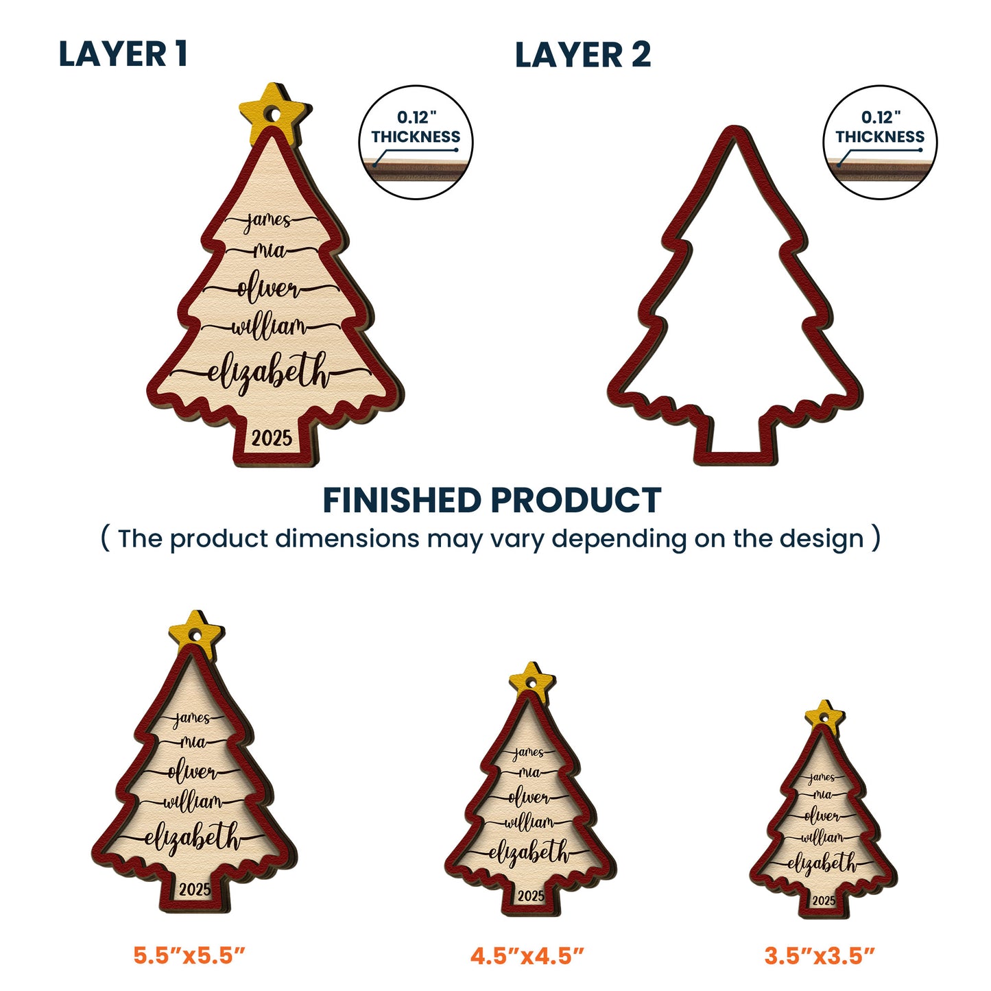 2025 Family Christmas Ornament, Christmas Tree Ornament With Names - Personalized Wooden Ornament