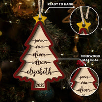 2025 Family Christmas Ornament, Christmas Tree Ornament With Names - Personalized Wooden Ornament