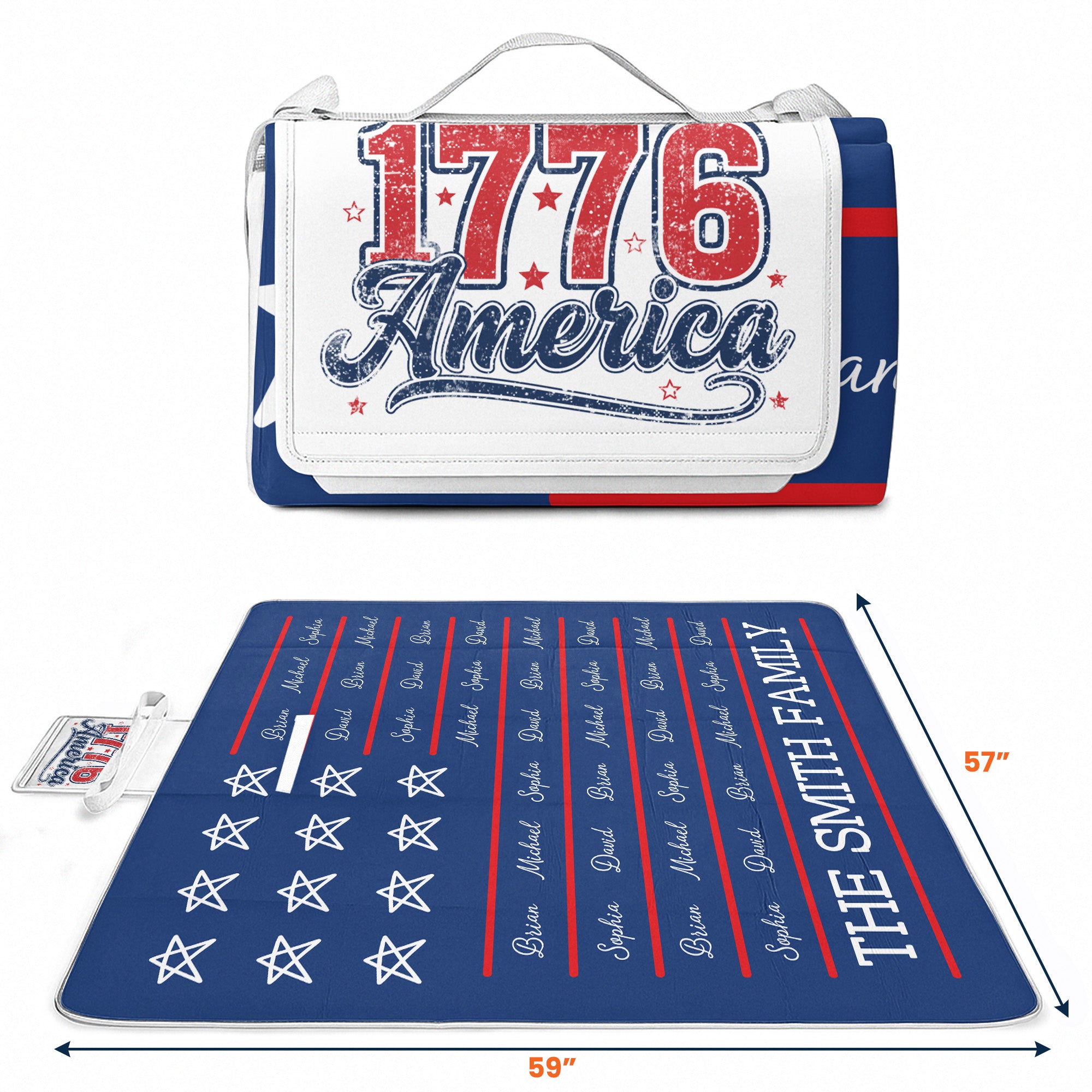 250 Years Of Freedom Patriotic Repeating Name - Personalized Picnic Blanket
