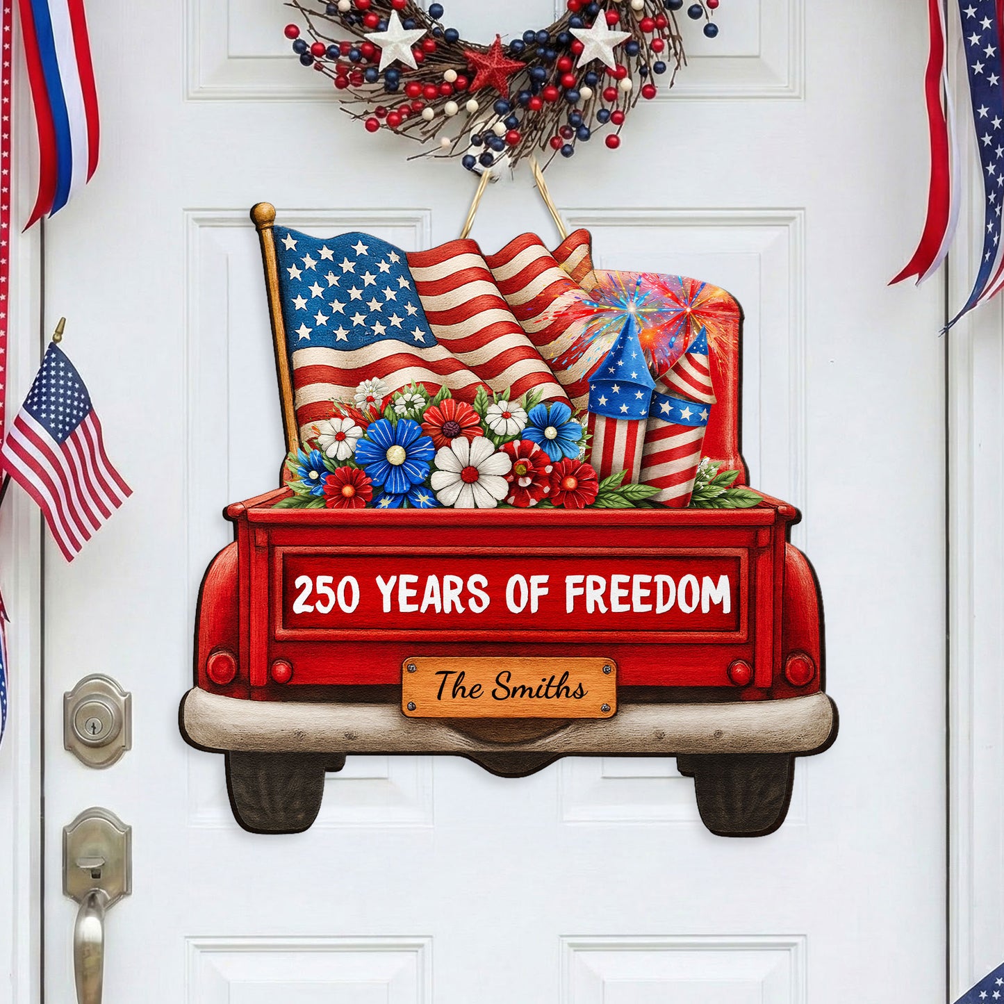 250 Years Of Freedom - Red Truck - Personalized Wood Sign