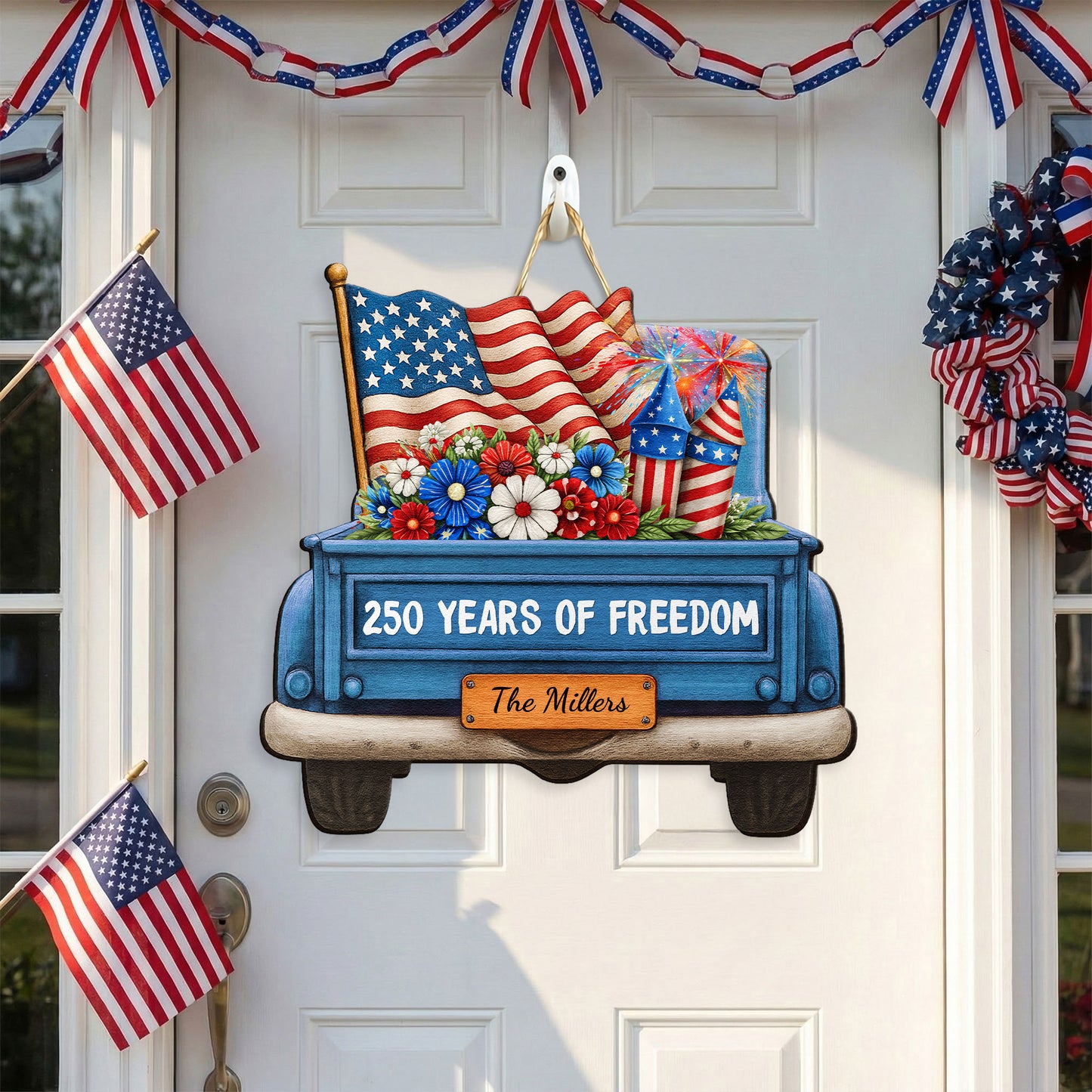 250 Years Of Freedom - Red Truck - Personalized Wood Sign