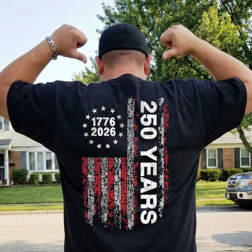 250 Years Distressed USA Flag - Back Printed Shirt