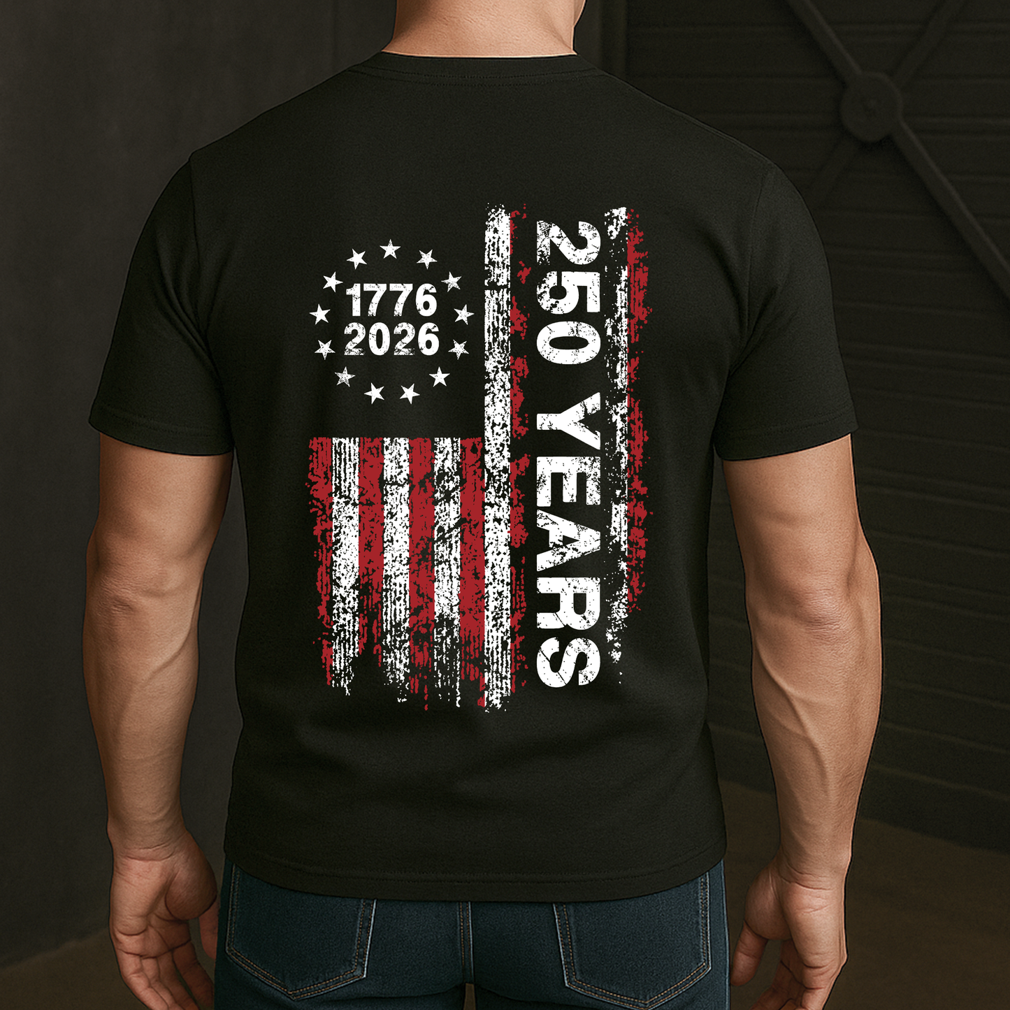 250 Years Distressed USA Flag - Back Printed Shirt
