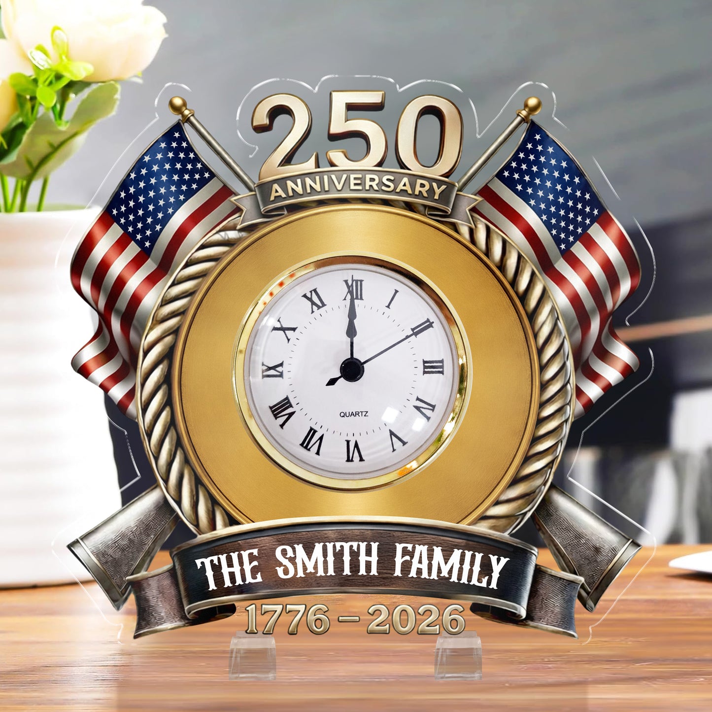 250th Anniversary Patriotic Gift - Personalized Acrylic Desk Clock
