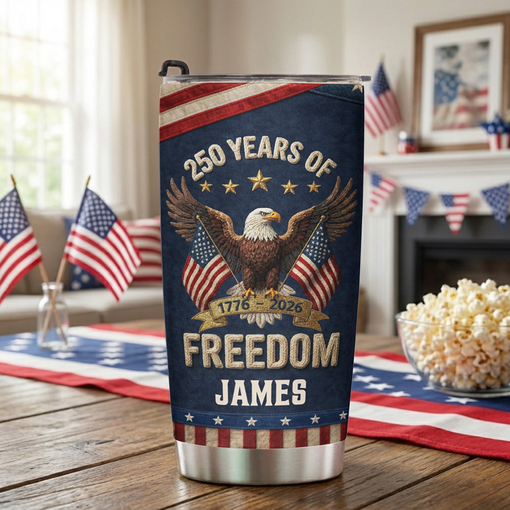 250Th Anniversary USA Patriotic Faux Pattern - Personalized Tumbler Cup