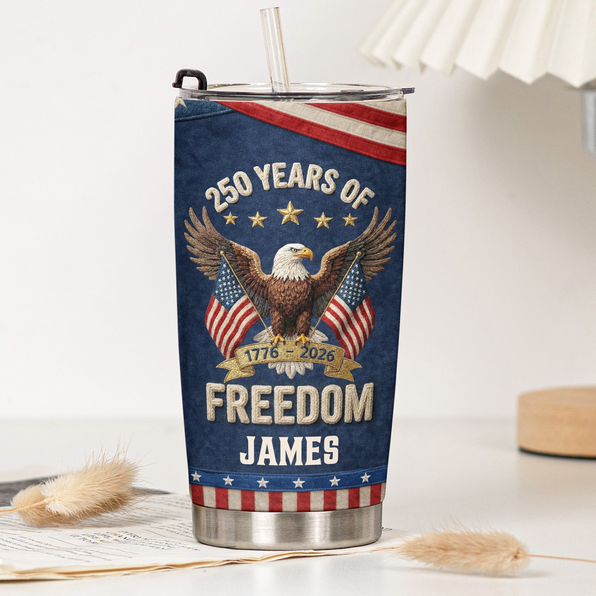 250Th Anniversary USA Patriotic Faux Pattern - Personalized Tumbler Cup