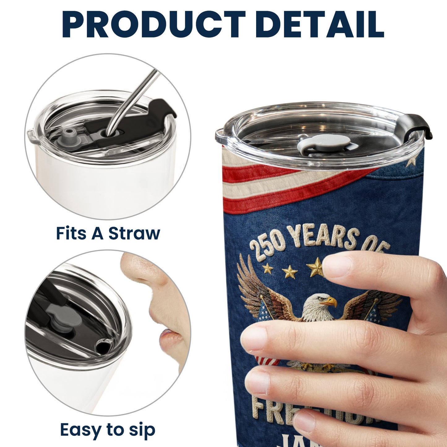 250Th Anniversary USA Patriotic Faux Pattern - Personalized Tumbler Cup