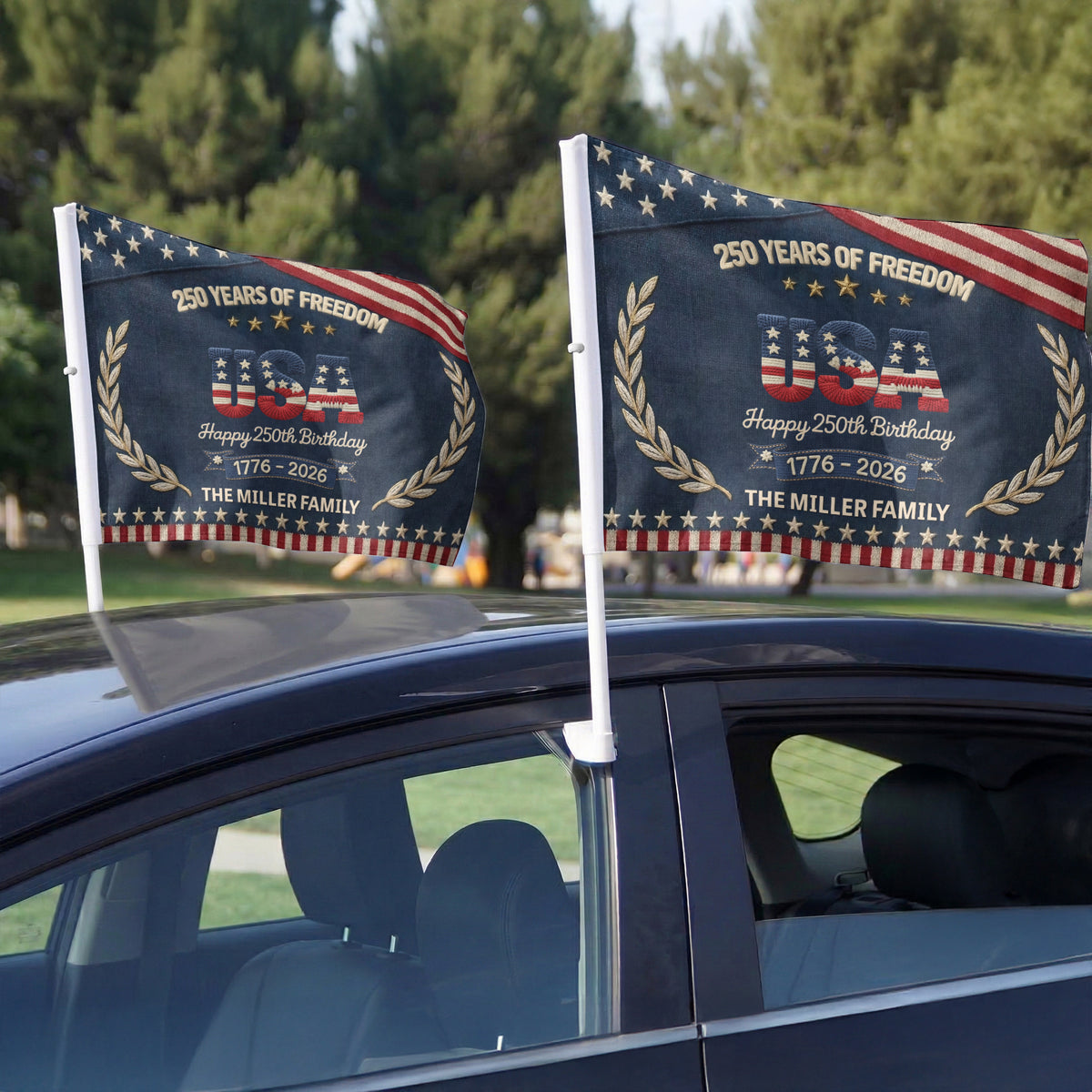 250Th-Anniversary-Usa-Patriotic-Faux-Pattern-Personalized-Car-Flag-2