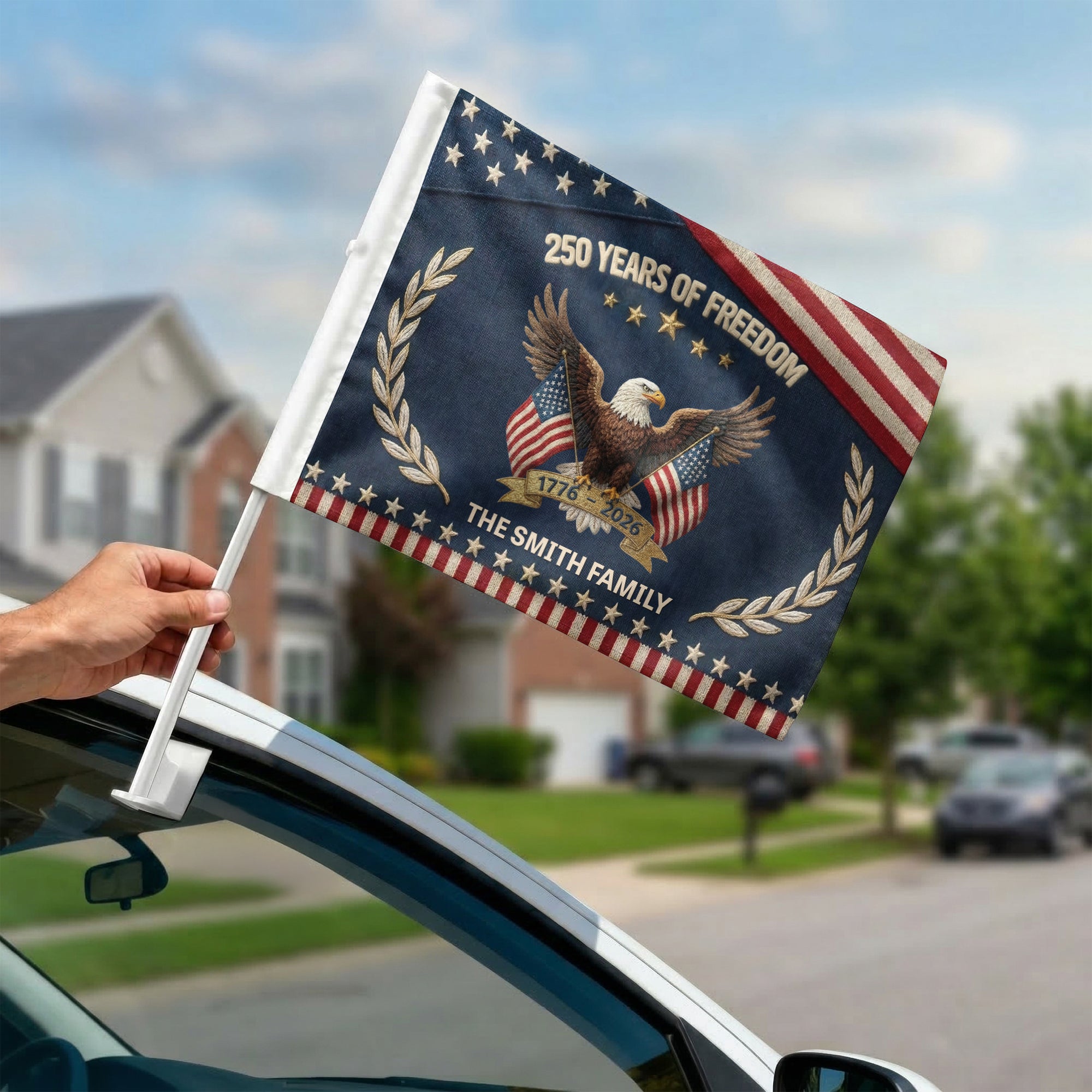 250Th-Anniversary-Usa-Patriotic-Faux-Pattern-Personalized-Car-Flag-3