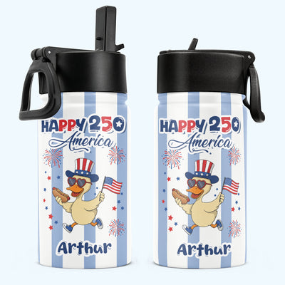 250 Years Of Freedom Kids Custom Name Patriotic Goose - Personalized Water Bottle