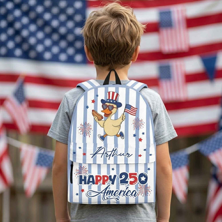 250-Years-Of-Freedom-Kids-Custom-Name-Patriotic-Goose,-Racoon-Personalized-Backpack-1