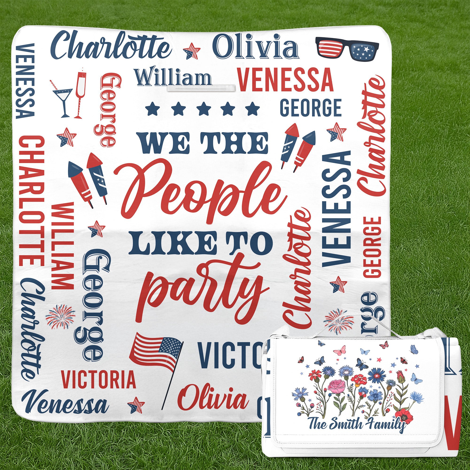 250_Years_Of_Freedom_Patriotic_Repeating_Name_Personalized_Picnic_Blanket_1