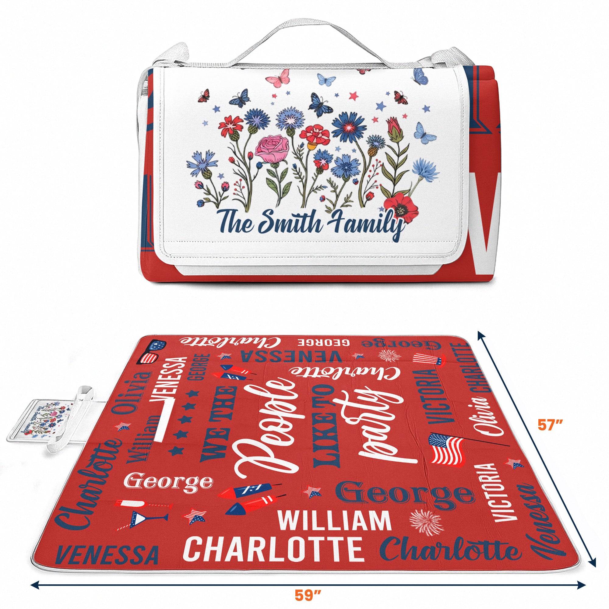 250_Years_Of_Freedom_Patriotic_Repeating_Name_Personalized_Picnic_Blanket_4