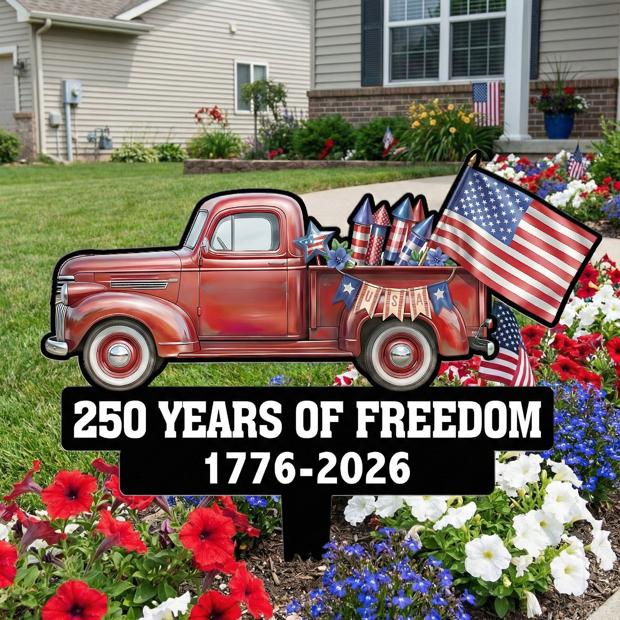 250-Years-Of-Freedom-Red-Truck-Tractor-Garden-Decor-Personalized-Garden-Stake-1