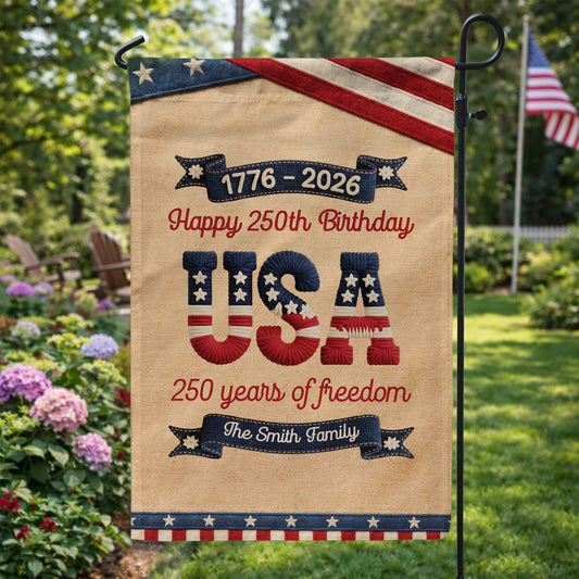 250_Years_Of_Freedom_Usa_Birthday_Faux_Pattern_Personalized_Flag_1