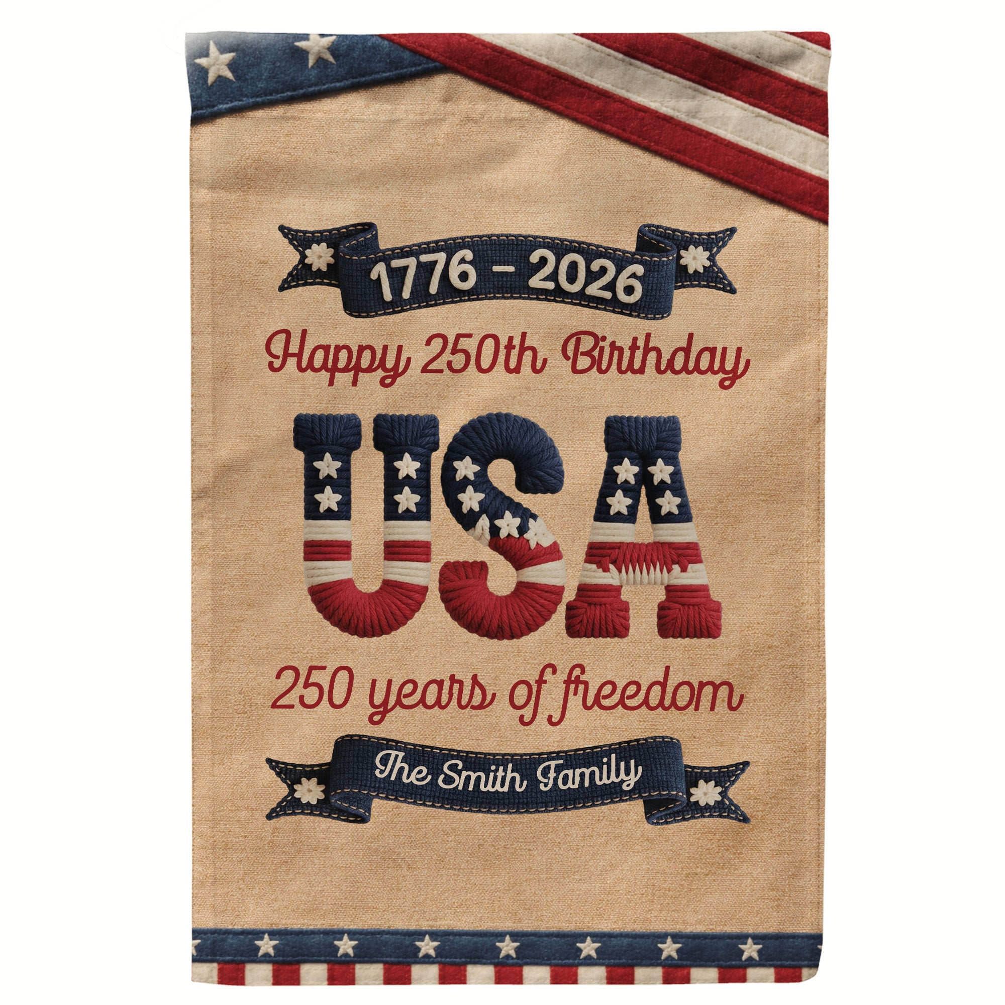 250_Years_Of_Freedom_Usa_Birthday_Faux_Pattern_Personalized_Flag_3