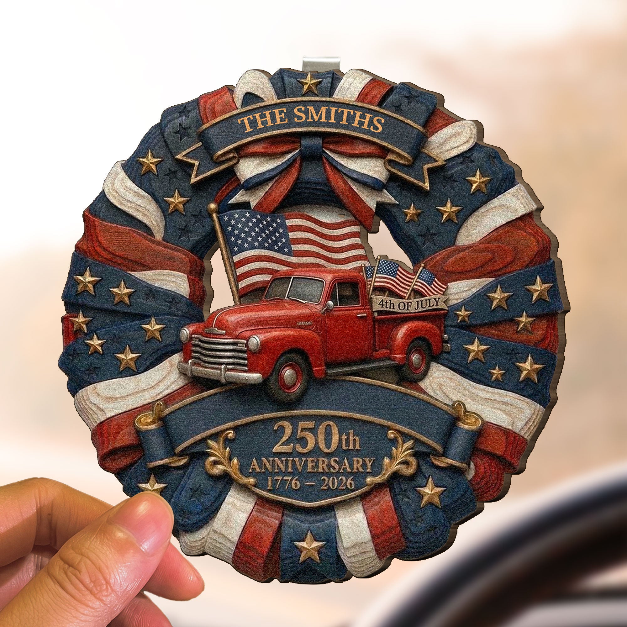 250-Years-Of-Freedom-Usa-Red-Truck-Personalized-Car-Visor-Clip-3