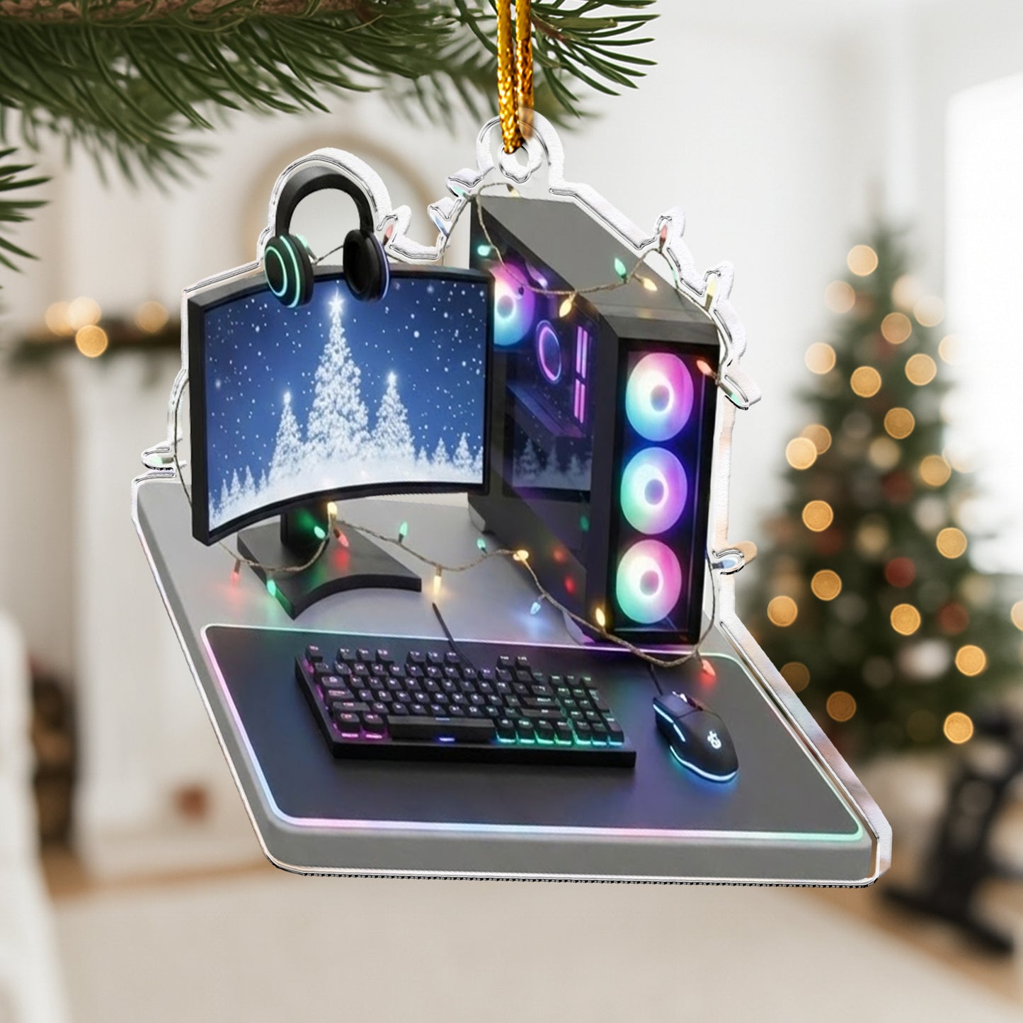 2D Flat Gamer PC Gaming Computer RGB Lights Desk Setup - Acrylic Ornament