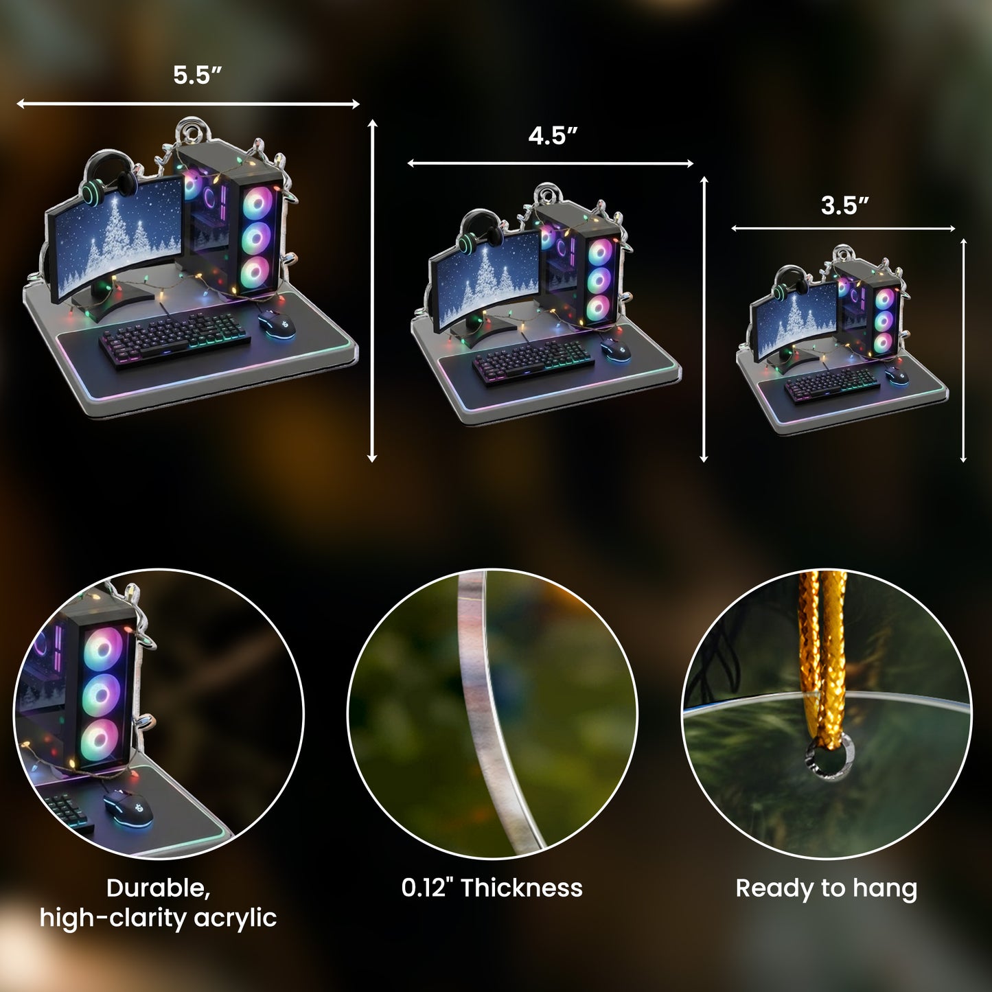 2D Flat Gamer PC Gaming Computer RGB Lights Desk Setup - Acrylic Ornament