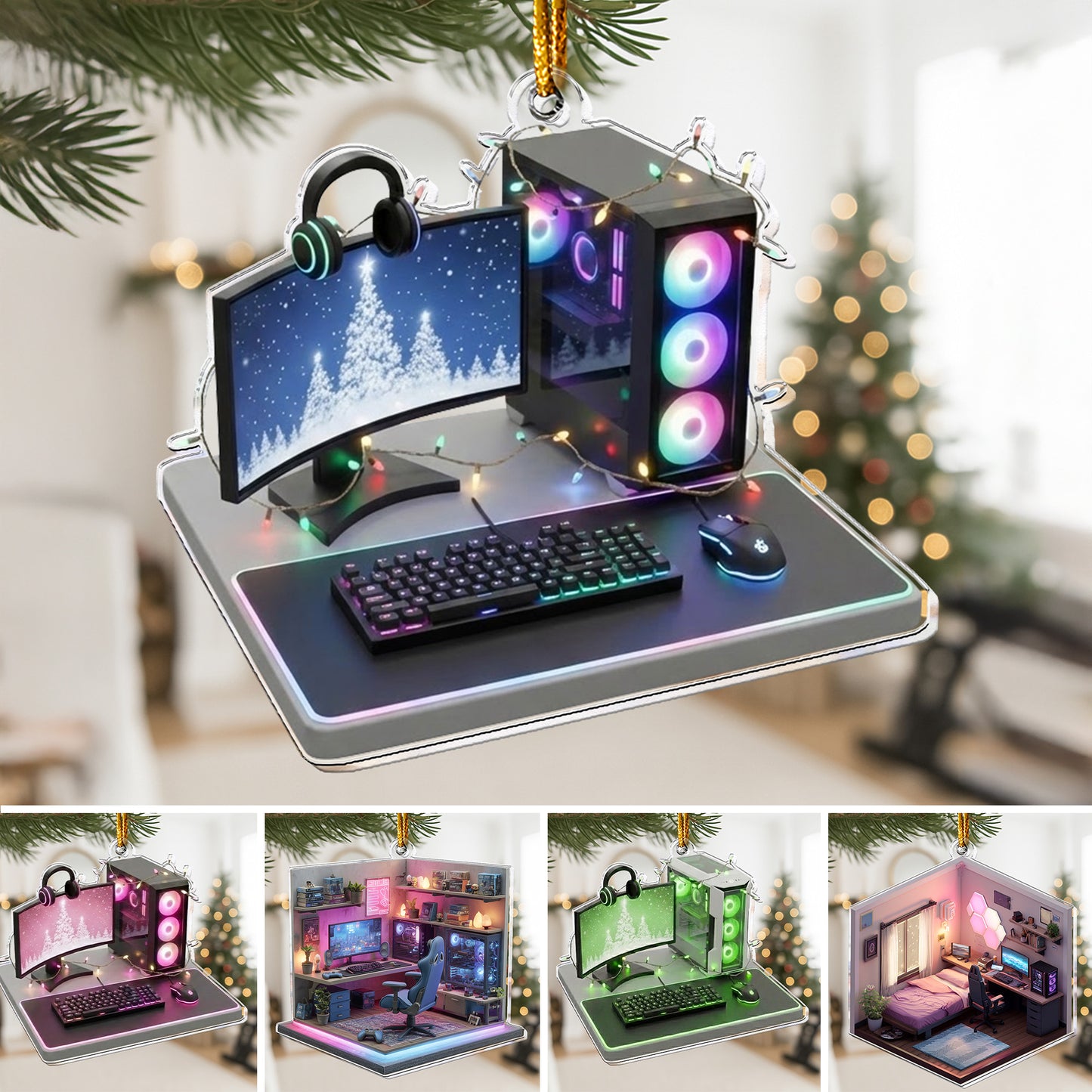 2D Flat Gamer PC Gaming Computer RGB Lights Desk Setup - Acrylic Ornament