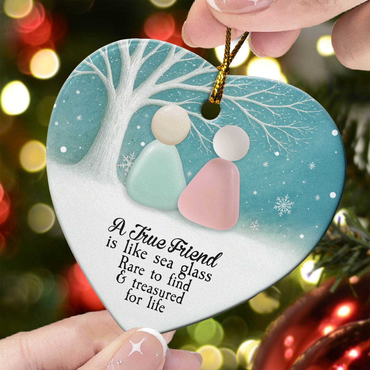 2D Sea Glass Effect Printed Thank You Friendship Christmas Gifts - Ceramic Ornament