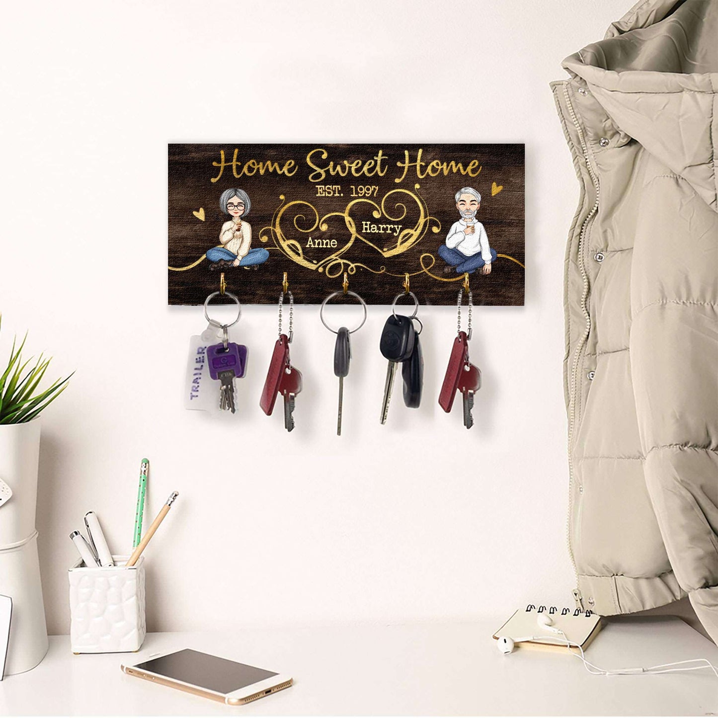 Home Is Where You Hang Your Heart - Personalized Key Hanger - Anniversary, Christmas, New Year, Wedding, New Home Gift For Couples, Husband, Wife, Lover, Boyfriend, Girlfriend