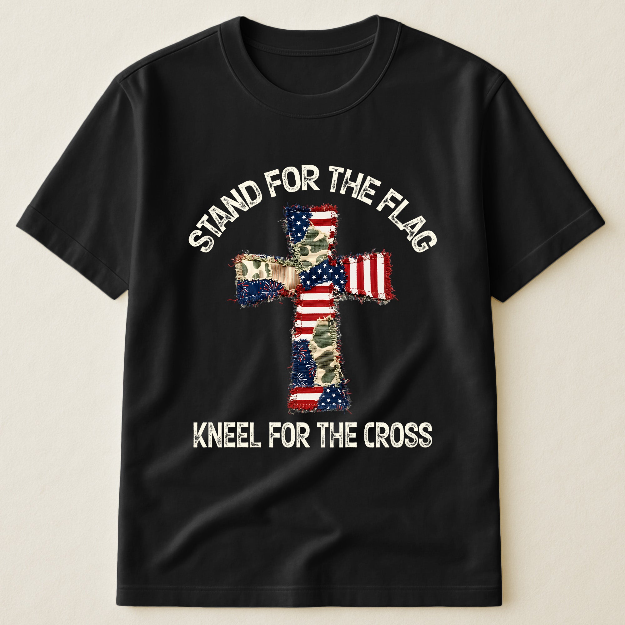 Patchwork Style USA Flag And Cross Print - Shirt