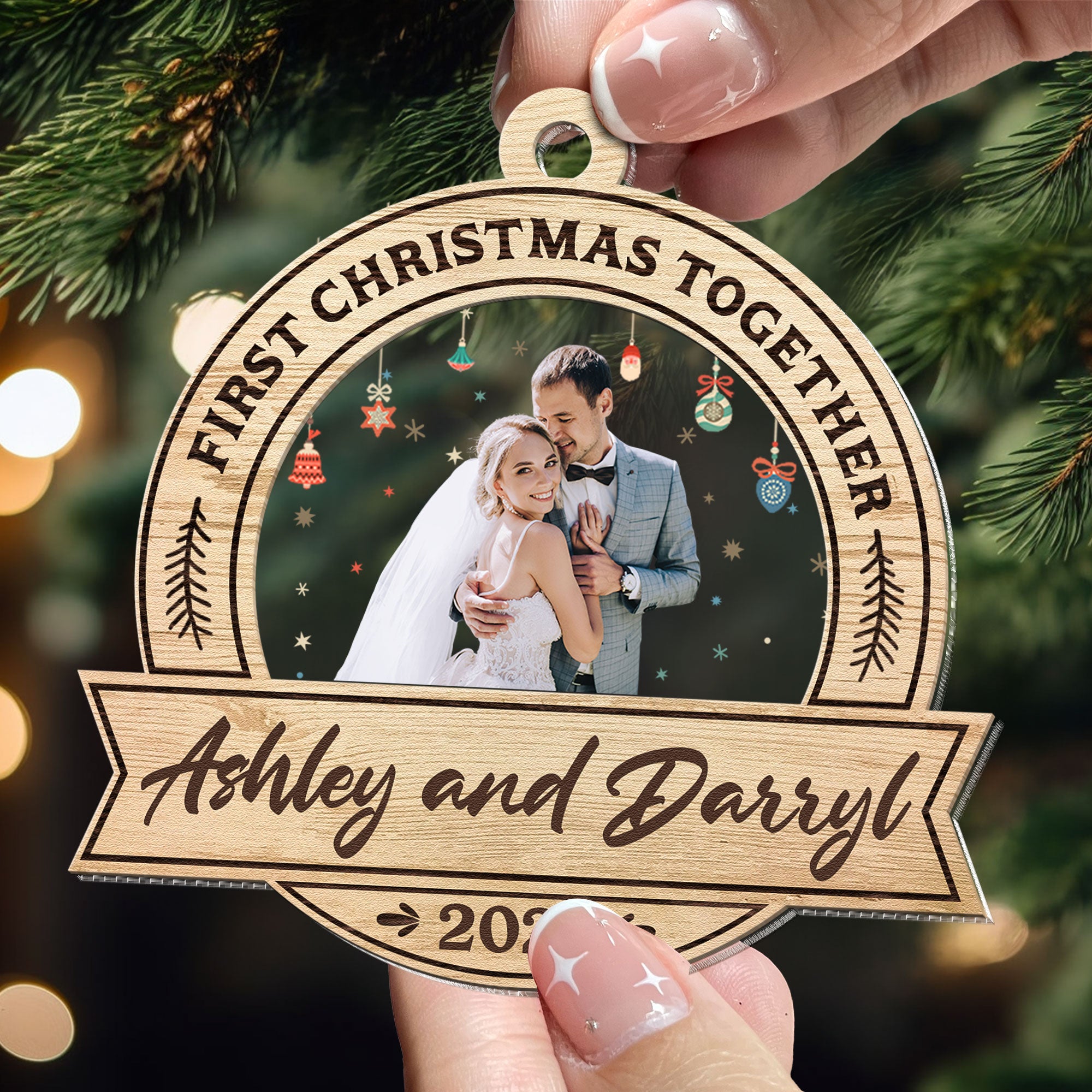 First Christmas Together - Personalized Wood And Acrylic Photo Ornament